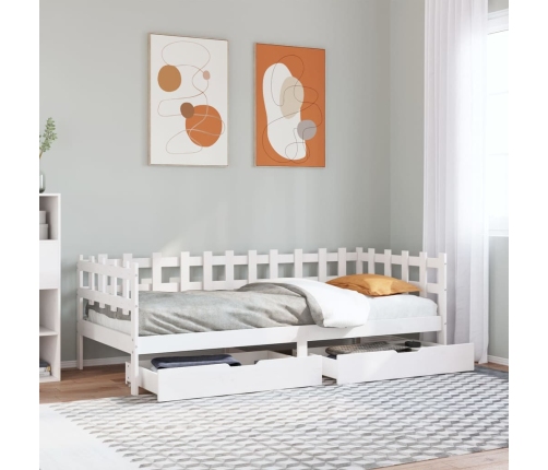 Sofá cama con cajones madera maciza de pino blanco 90x200 cm