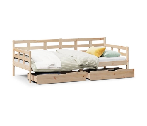 Sofá cama con cajones madera maciza de pino 90x200 cm