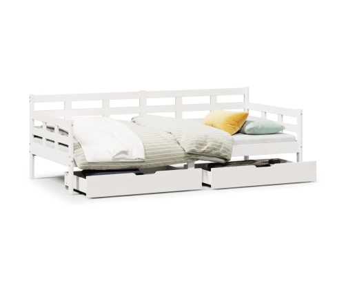 Sofá cama con cajones madera maciza de pino blanca 90x190 cm