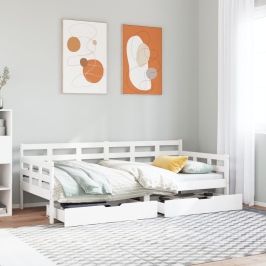 Sofá cama con cajones madera maciza de pino blanca 90x190 cm