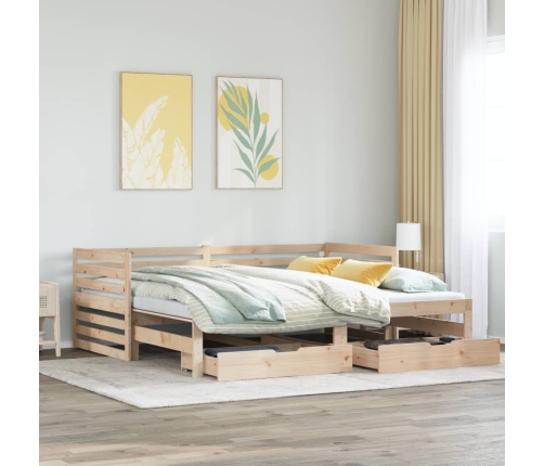 Sofá cama con cajones madera maciza de pino 90x200 cm