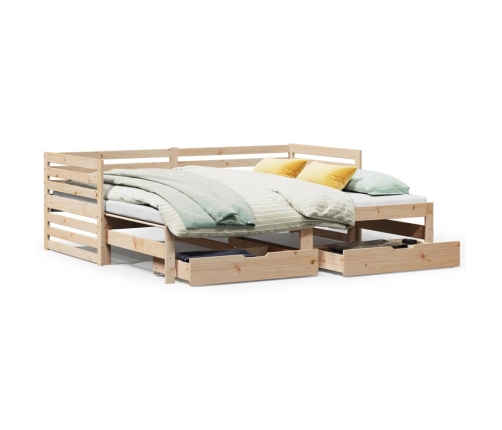 Sofá cama con cajones madera maciza de pino 90x200 cm