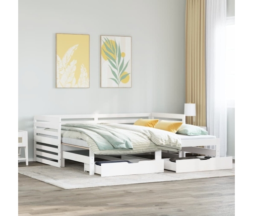 Sofá cama con cajones madera maciza de pino blanco 90x200 cm