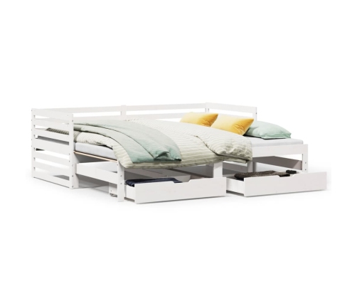 Sofá cama con cajones madera maciza de pino blanco 90x200 cm