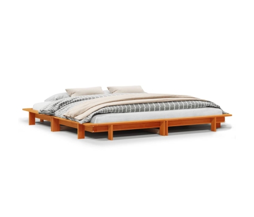 Cama sin colchón madera maciza de pino marrón cera 180x200 cm