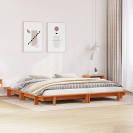 Cama sin colchón madera maciza de pino marrón cera 180x200 cm