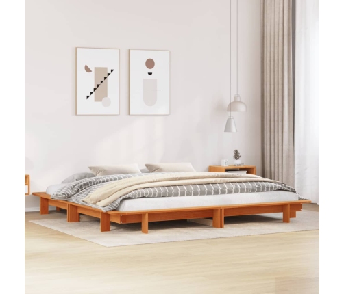 Cama sin colchón madera maciza de pino marrón cera 180x200 cm