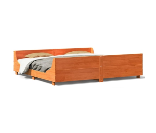 Cama sin colchón madera maciza de pino marrón cera 200x200 cm