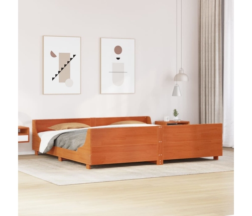 Cama sin colchón madera maciza de pino marrón cera 200x200 cm