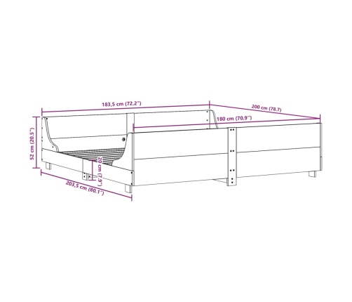 Estructura de cama sin colchón madera maciza de pino 180x200 cm