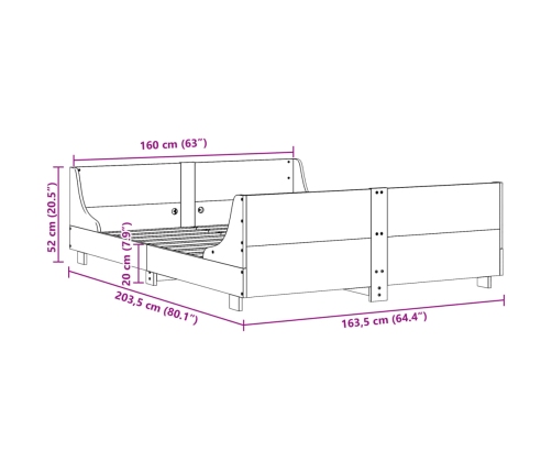 Estructura de cama sin colchón madera maciza de pino 160x200 cm