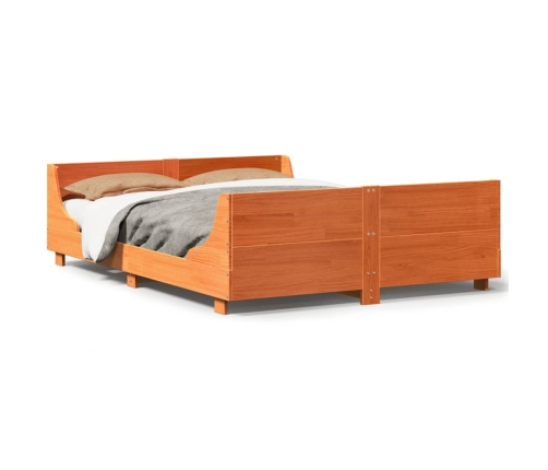 Cama sin colchón madera maciza de pino marrón cera 160x200 cm