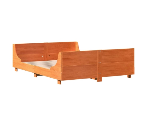 Cama sin colchón madera maciza de pino marrón cera 160x200 cm