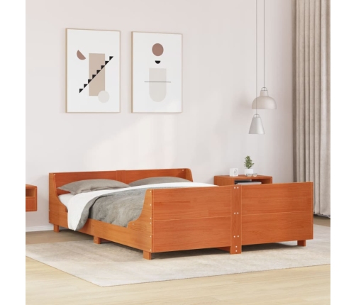 Cama sin colchón madera maciza de pino marrón cera 160x200 cm