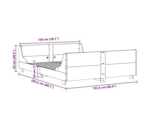 Estructura de cama sin colchón madera de pino blanco 150x200 cm