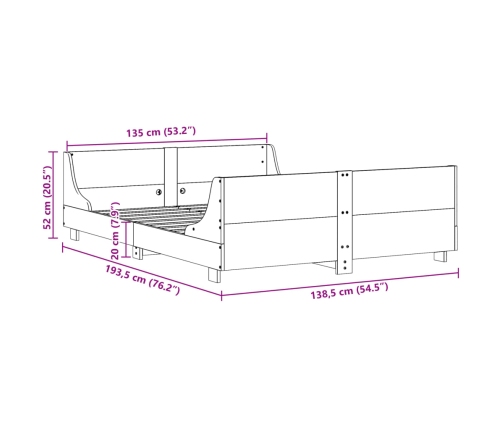 Estructura de cama sin colchón madera maciza marrón 135x190 cm