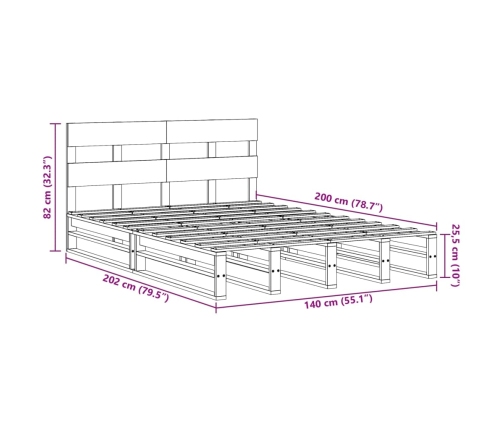 Cama sin colchón madera maciza de pino marrón cera 140x200 cm