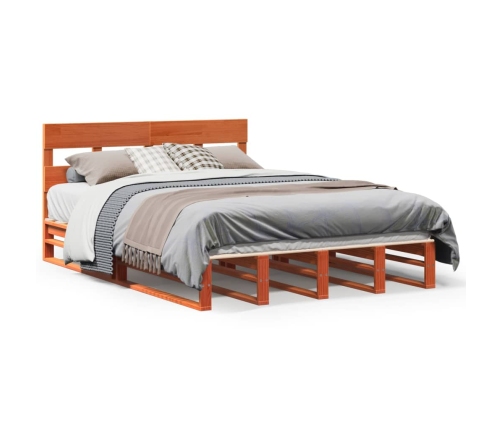 Cama sin colchón madera maciza pino marrón cera 150x200 cm