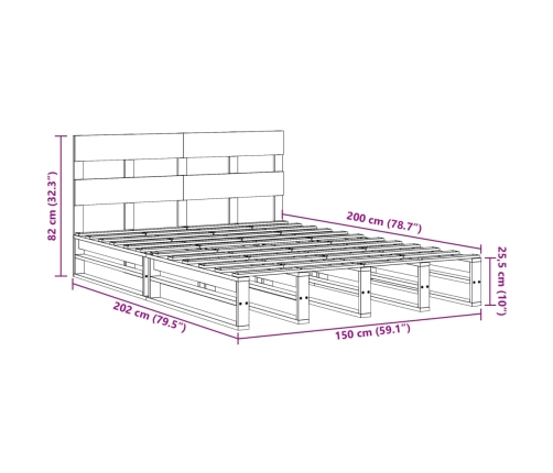 Cama sin colchón madera maciza pino marrón cera 150x200 cm
