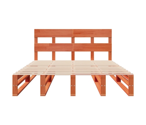 Cama sin colchón madera maciza pino marrón cera 150x200 cm