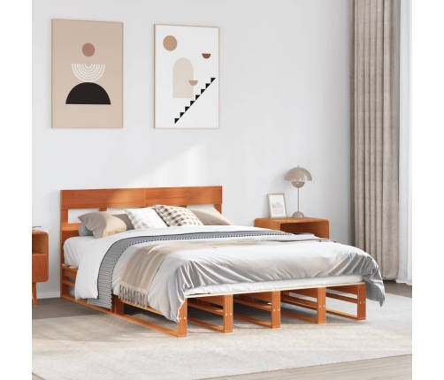 Cama sin colchón madera maciza pino marrón cera 150x200 cm