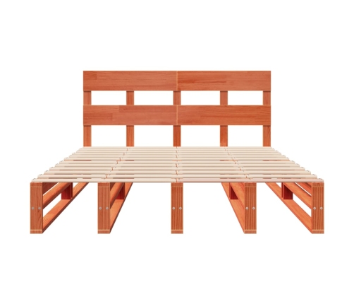 Cama sin colchón madera maciza de pino marrón cera 160x200 cm