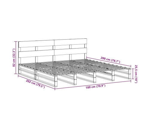 Estructura de cama sin colchón madera maciza de pino 180x200 cm