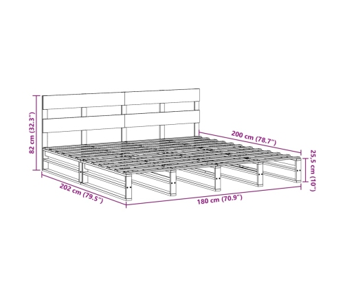 Cama sin colchón madera maciza de pino marrón cera 180x200 cm