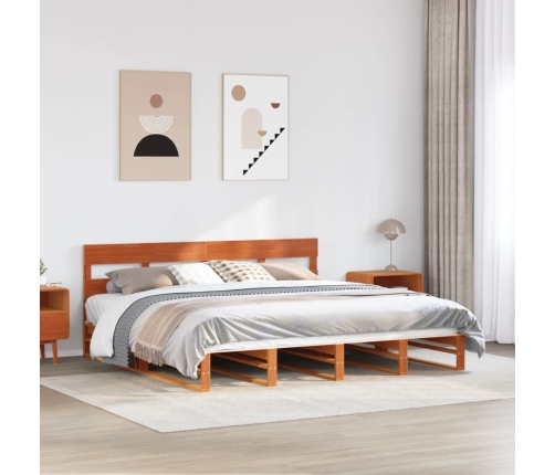 Cama sin colchón madera maciza de pino marrón cera 180x200 cm