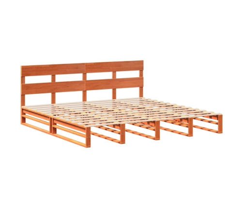 Cama sin colchón madera maciza de pino marrón cera 200x200 cm