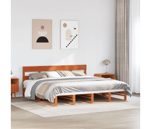 Cama sin colchón madera maciza de pino marrón cera 200x200 cm