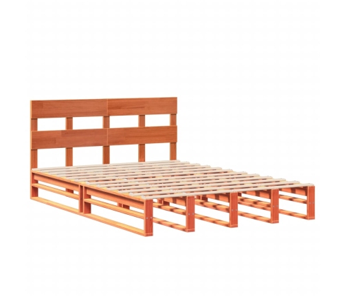 Cama sin colchón madera maciza de pino marrón cera 140x190 cm