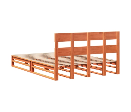 Cama sin colchón madera maciza de pino marrón cera 140x190 cm