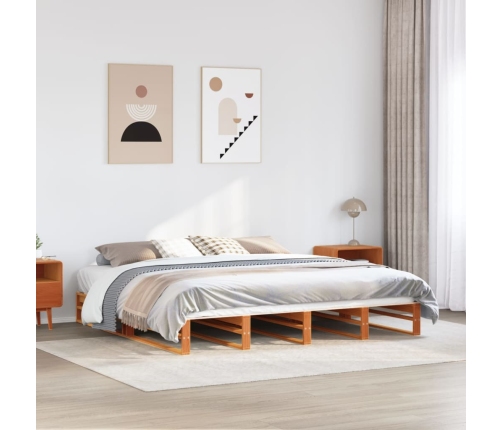 Cama sin colchón madera maciza de pino marrón cera 180x200 cm