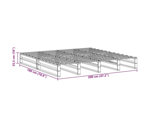 Cama sin colchón madera maciza de pino marrón cera 180x200 cm