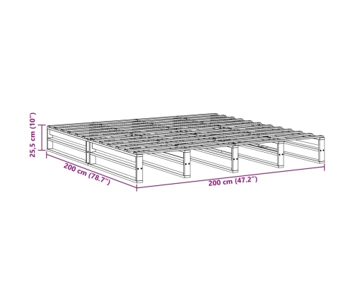 Estructura de cama sin colchón madera maciza de pino 200x200 cm