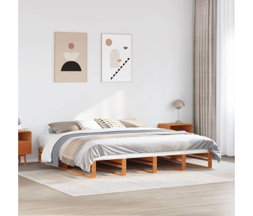 Cama sin colchón madera maciza de pino marrón cera 200x200 cm