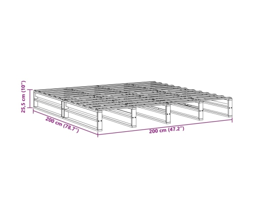Cama sin colchón madera maciza de pino marrón cera 200x200 cm