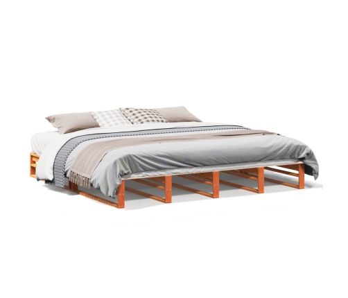 Cama sin colchón madera maciza de pino marrón cera 200x200 cm