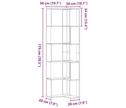 Estantería de esquina 5 niveles madera blanco 50x50x179 cm