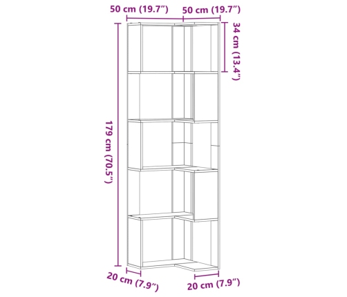 Estantería de esquina 5 niveles madera envejecida 50x50x179 cm