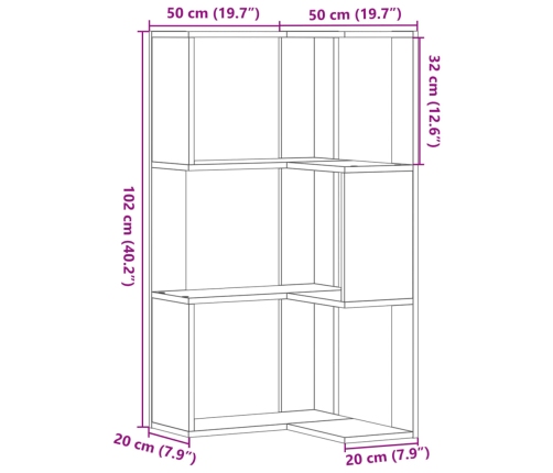 Estantería de esquina 3 niveles madera blanco 50x50x102 cm