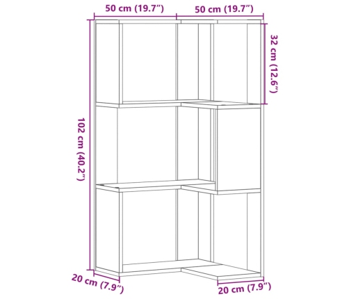 vidaXL Estantería de esquina 3 niveles madera negro 50x50x102 cm