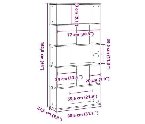 Librería de 5 niveles madera roble Sonoma 80,5x23,5x162,5 cm