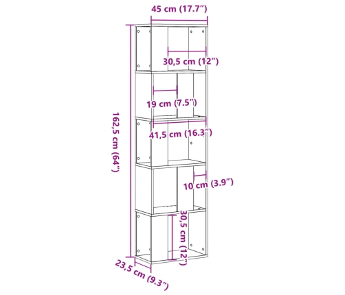 Librería 5 niveles madera ingeniería negra 45x23,5x162,5 cm