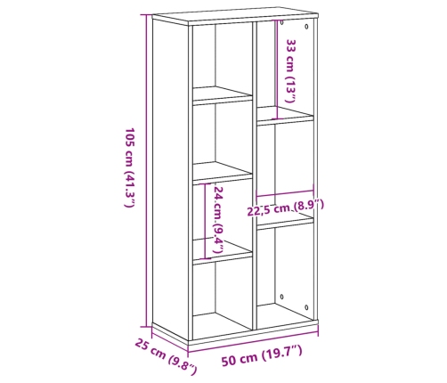 Estantería de madera de ingeniería roble Sonoma 50x25x105 cm