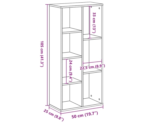 Estantería de madera de ingeniería gris hormigón 50x25x105 cm