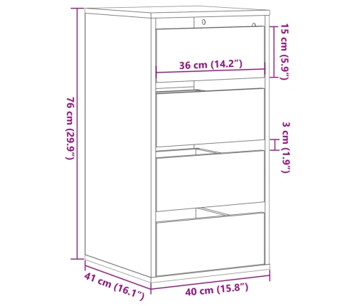 Cajonera de esquina madera ingeniería gris hormigón 40x41x76 cm