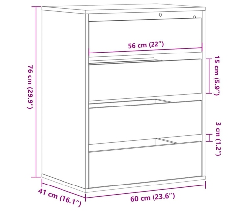 Cajonera de esquina madera ingeniería gris Sonoma 60x41x76 cm