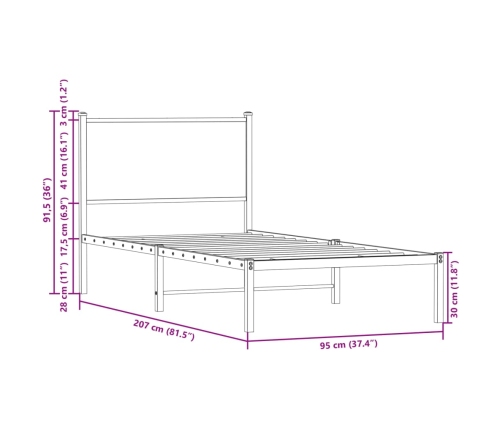 Estructura de cama sin colchón metal roble ahumado 90x200 cm